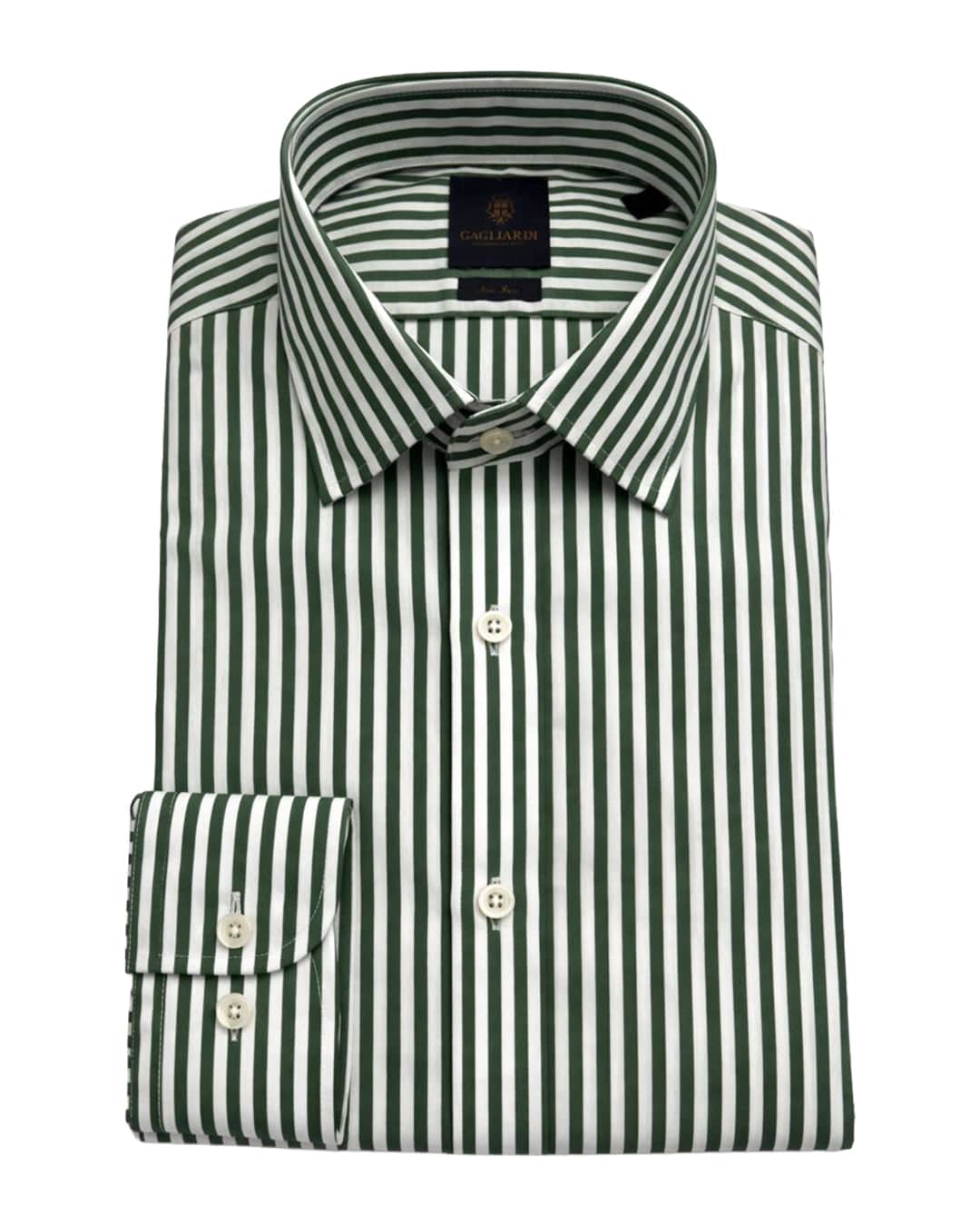 Gagliardi Shirts Gagliardi Green Shirt Non Iron Butcher Stripe