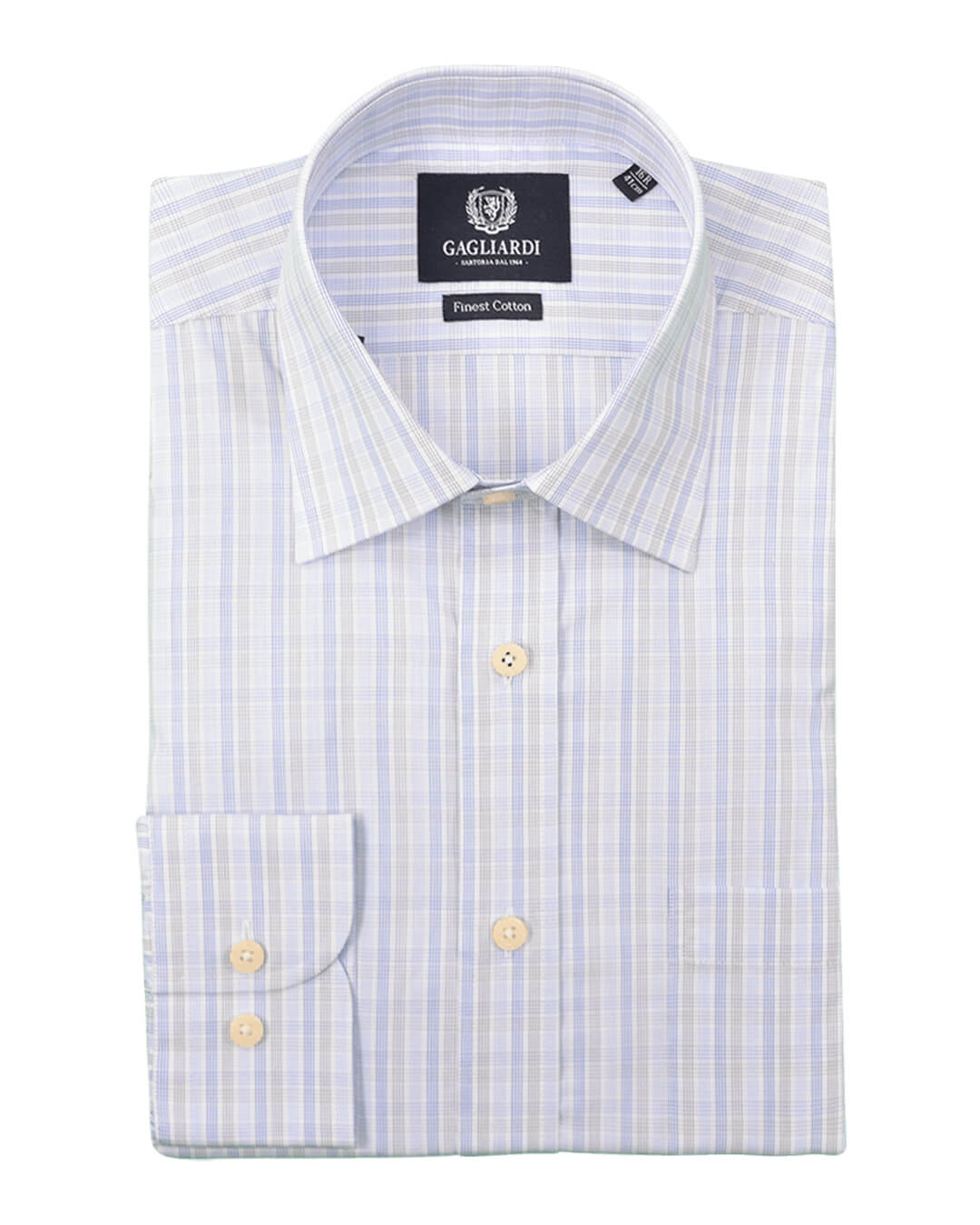 Gagliardi Shirts Gagliardi Grey &amp; Blue Multi Check Business Shirt