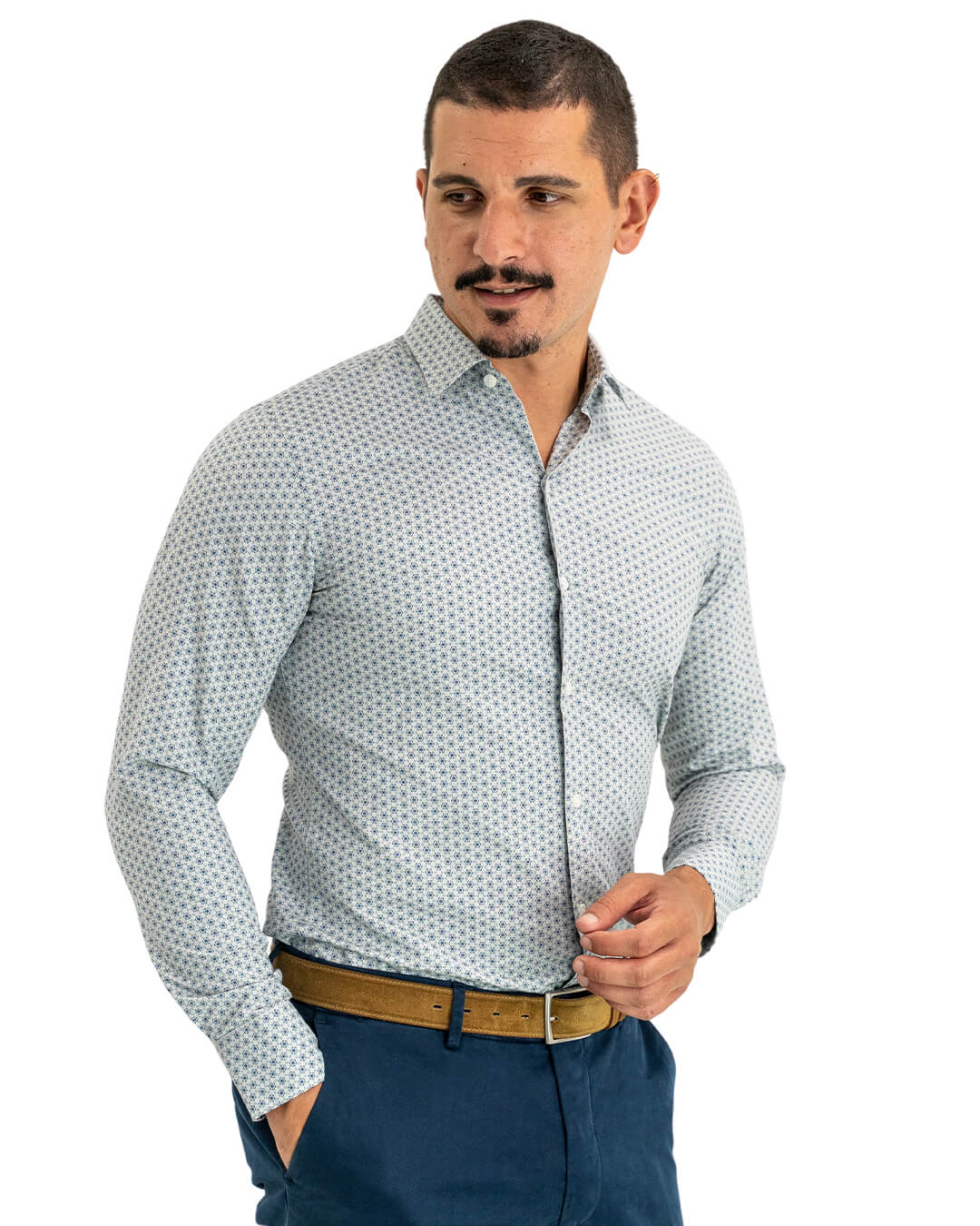 Gagliardi Shirts Gagliardi Grey Cotton Tile Print Shirt