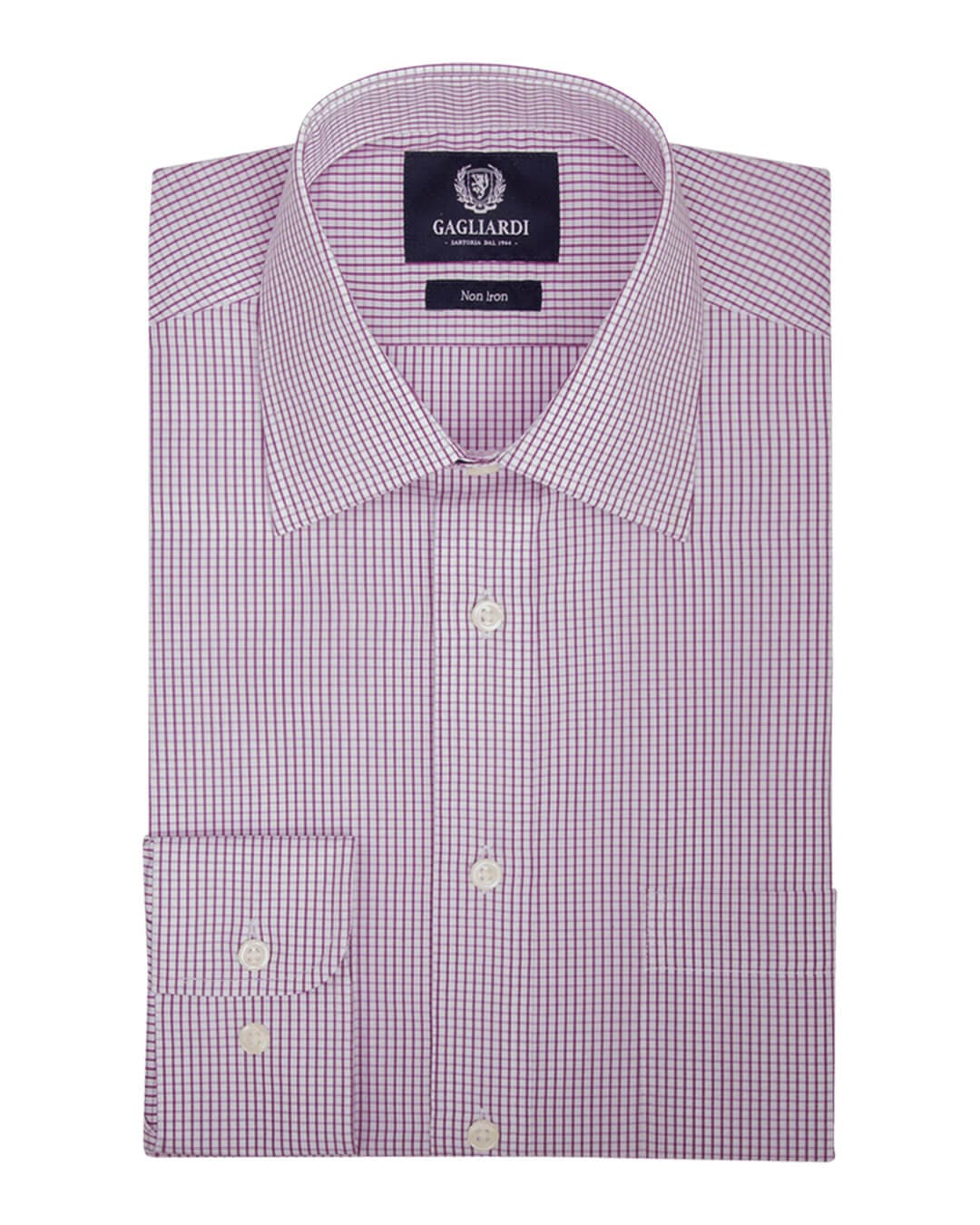 Gagliardi Shirts Gagliardi Lilac Check Tailored Fit Classic Collar Shirt