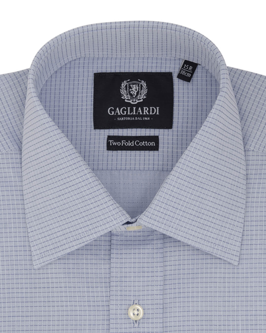 Gagliardi Shirts Gagliardi Mid Blue Check Tailored Fit Classic Collar Shirt