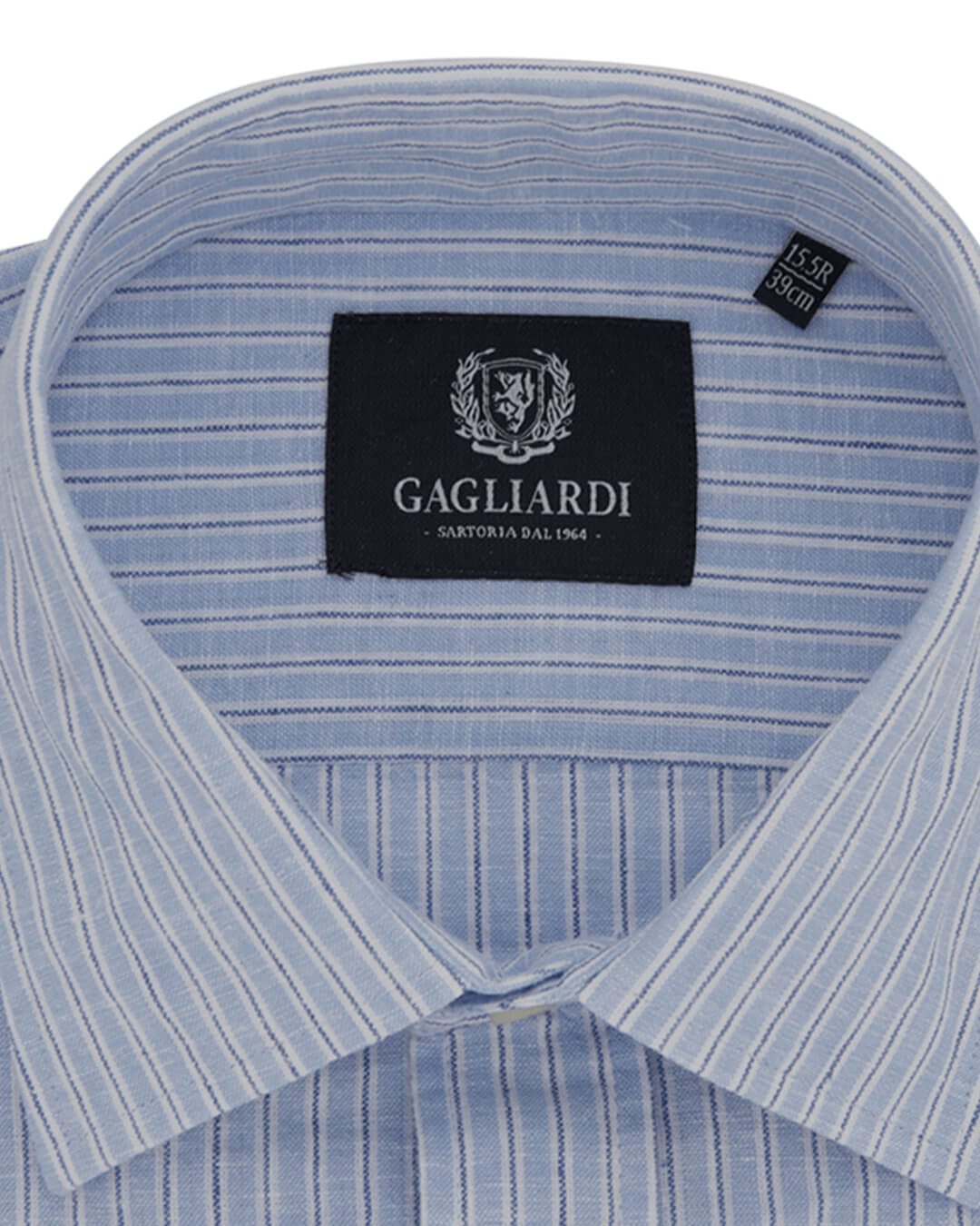 Gagliardi Shirts Gagliardi Mid Blue Striped Tailored Fit Classic Collar Linen Shirt