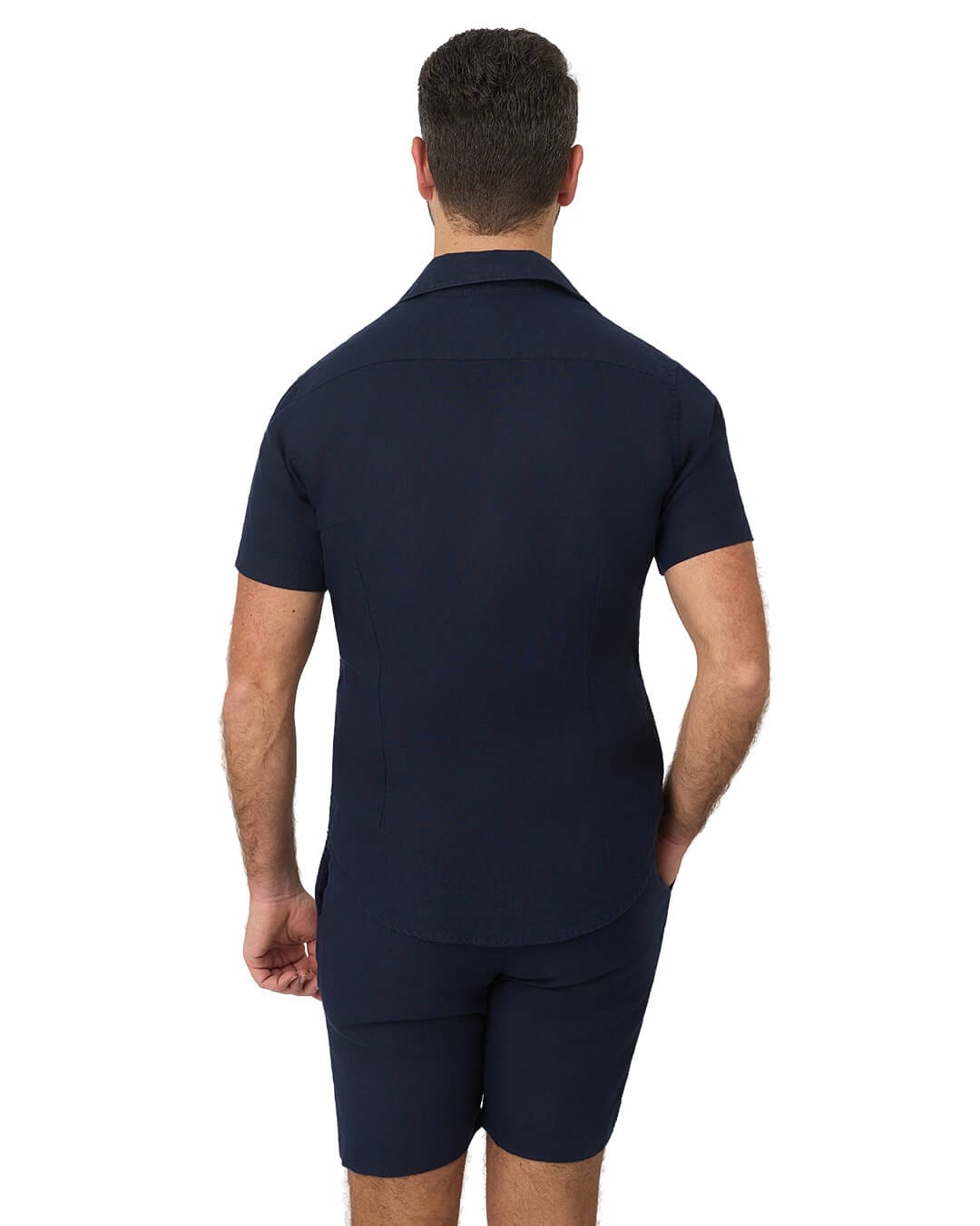 Gagliardi Shirts Gagliardi Navy Shirt Linen Resort Collar Short Sleeve