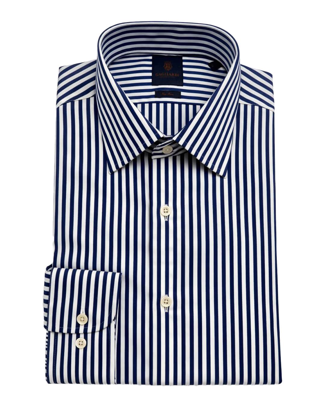 Gagliardi Shirts Gagliardi Navy Shirt Non Iron Butcher Stripe