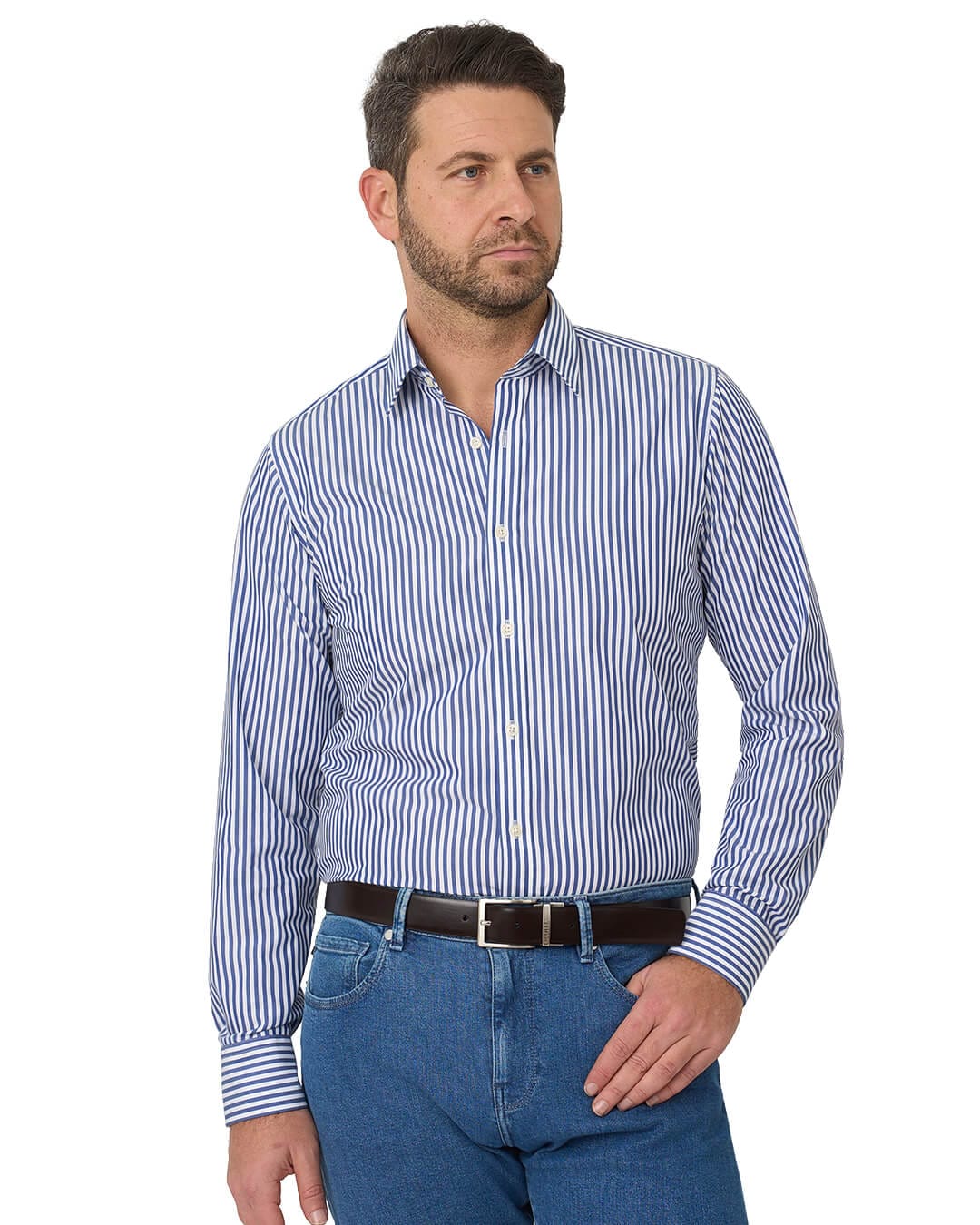 Gagliardi Shirts Gagliardi Navy Shirt Non Iron Butcher Stripe