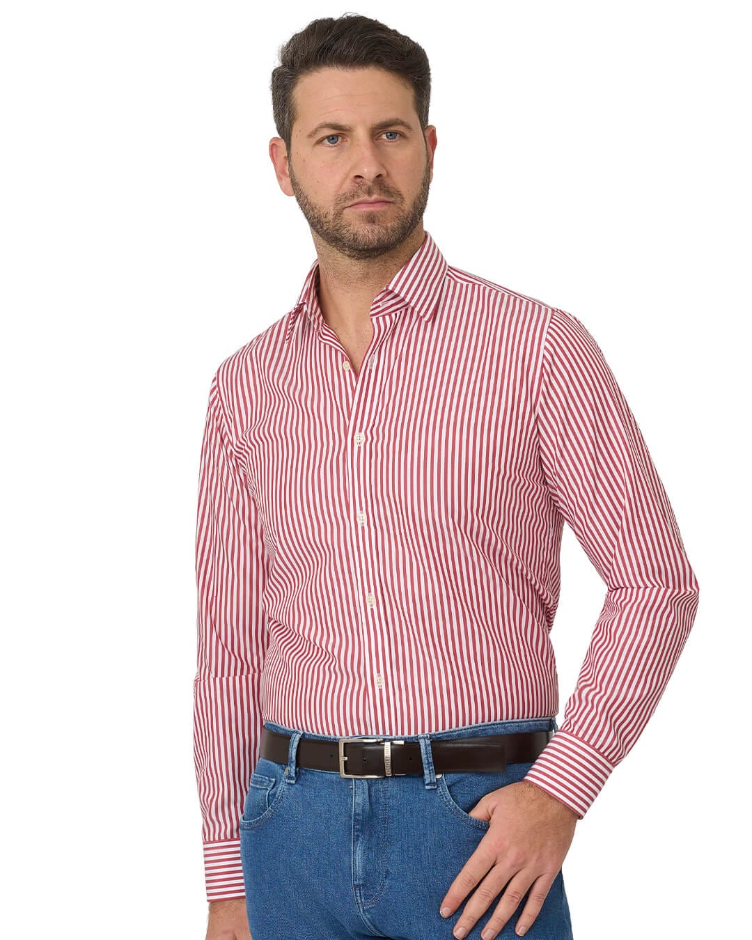 Gagliardi Shirts Gagliardi Red Shirt Non Iron Butcher Stripe
