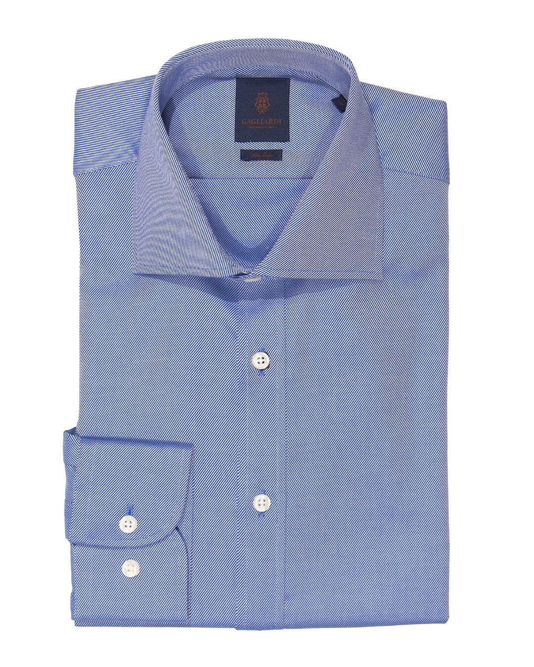 Gagliardi Shirts Gagliardi Royal Blue Twill Cutaway Collar Single Cuffed Slim-Fit Non-Iron Shirt