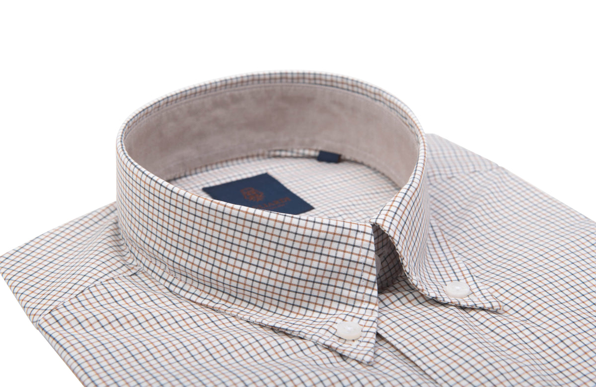 Gagliardi Shirts Gagliardi Rust Cotton Micro Check Button Down Shirt