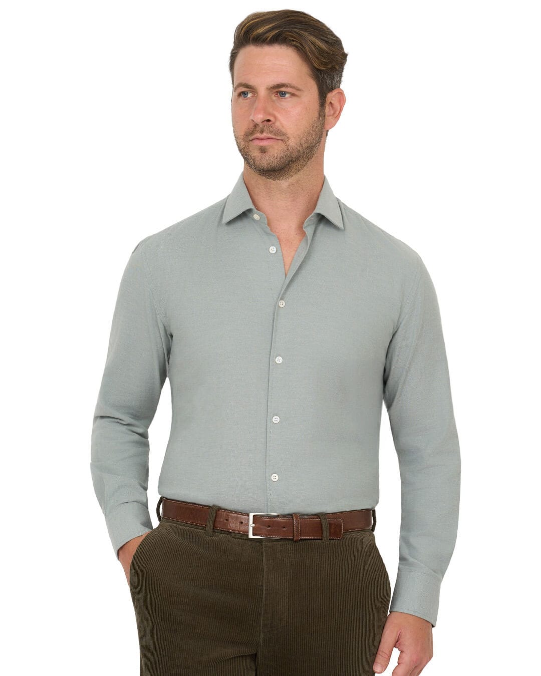 Gagliardi Shirts Gagliardi Sage Shirt Brushed Cotton