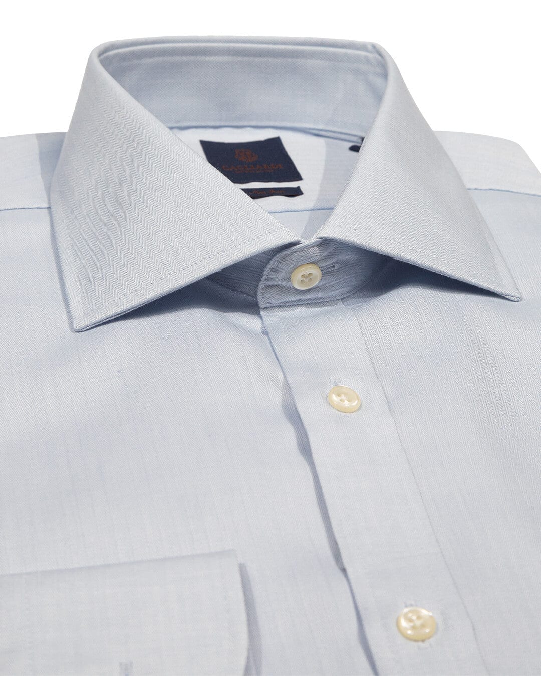 Gagliardi Shirts Gagliardi Sky Herringbone Cutaway Collar Single Cuffed Slim-Fit Non-Iron Shirt