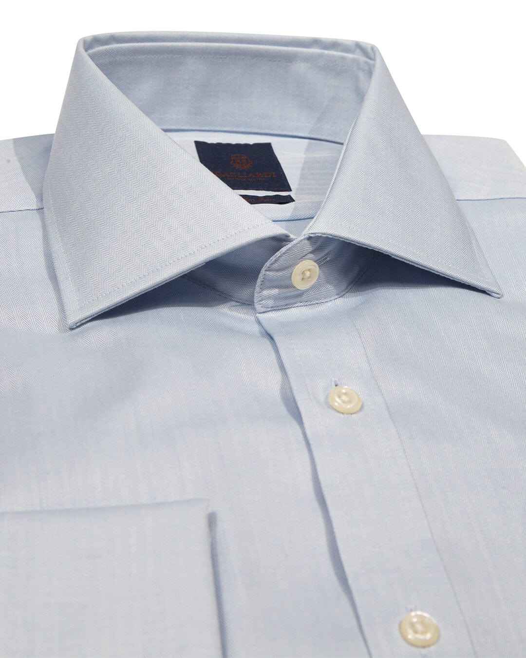 Gagliardi Shirts Gagliardi Sky Herringbone Slim Fit Cutaway Collar Double Cuffed Shirt