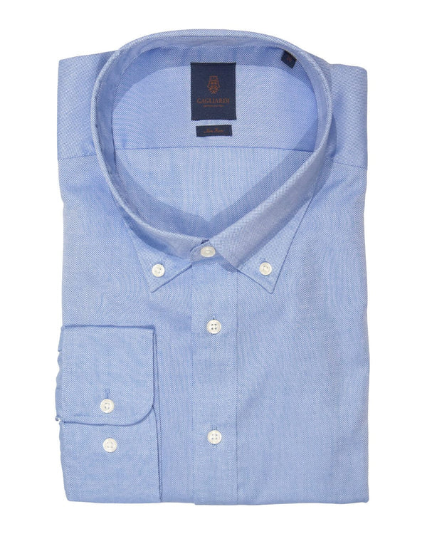 Gagliardi Sky Micro Structure Plain Button-Down Shirt - Bortex Fine ...