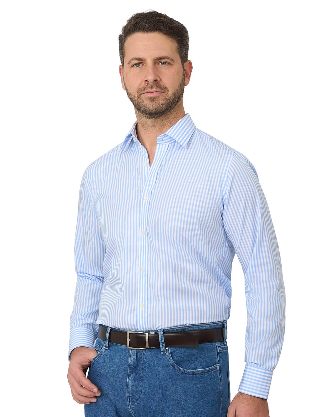Gagliardi Shirts Gagliardi Sky Shirt Non Iron Butcher Stripe