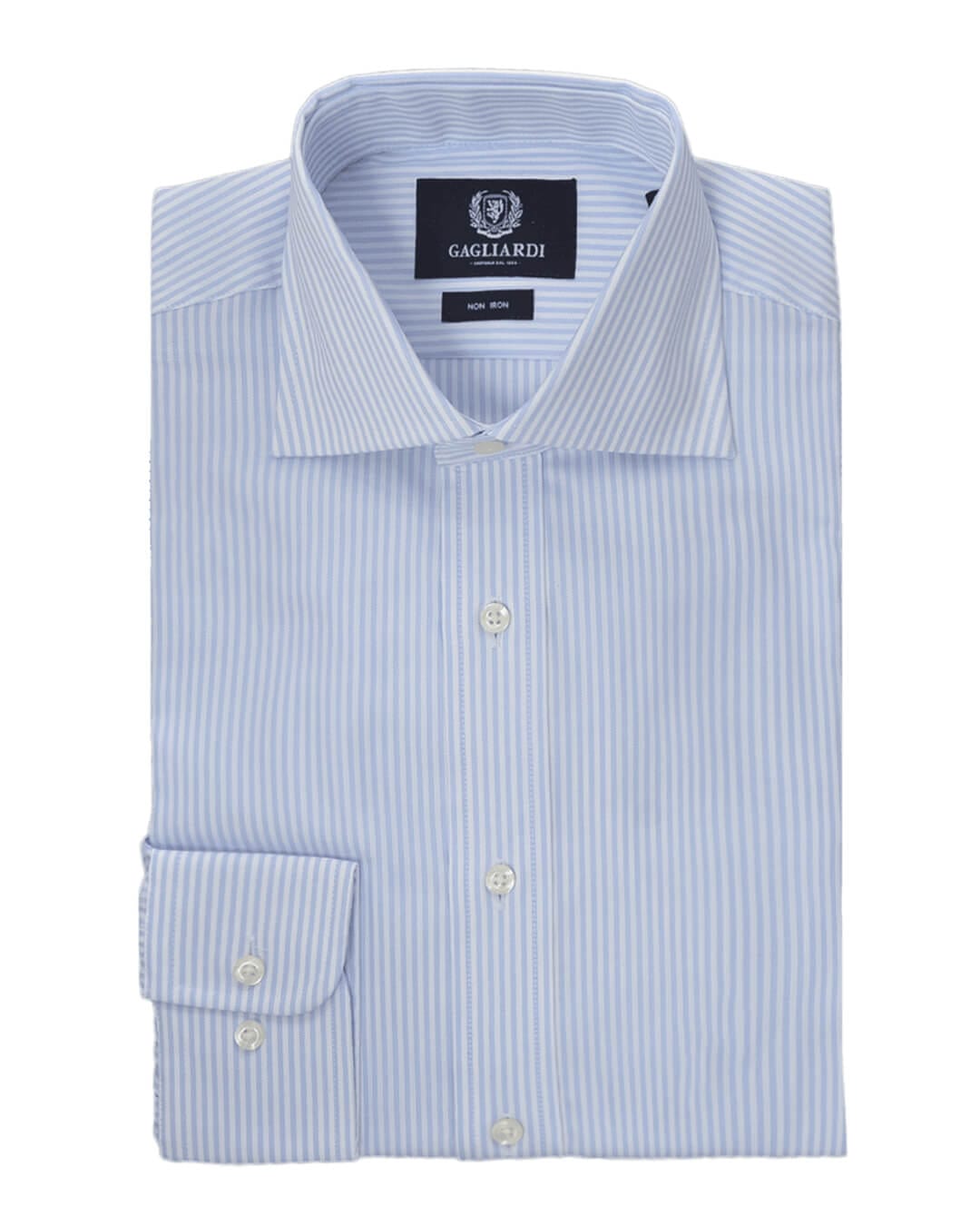 Gagliardi Shirts Gagliardi Sky &amp; White Oxford Striped Cutaway Collar Single-Cuffed Slim-Fit Shirt