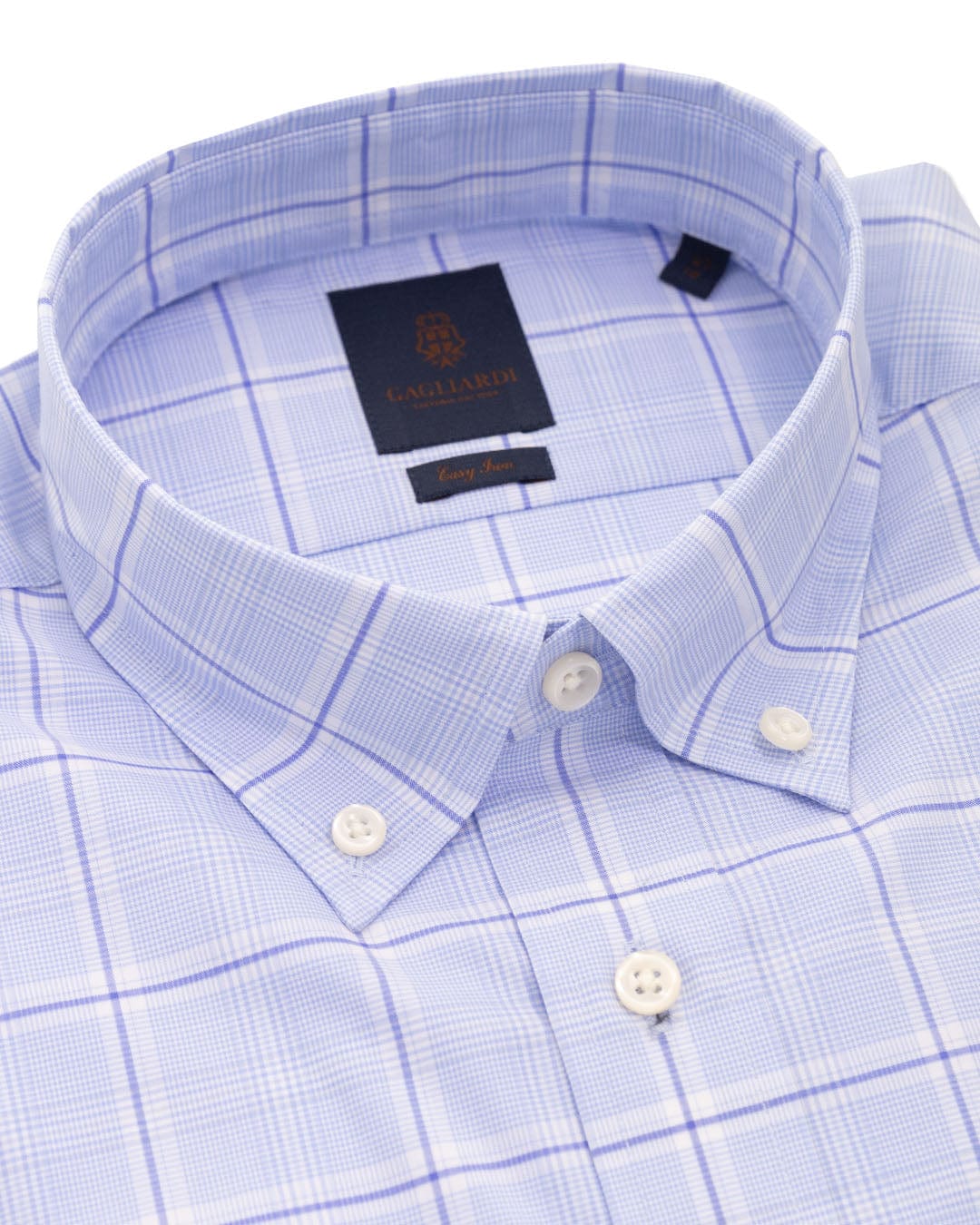 Gagliardi Shirts Gagliardi Sky Windowpane Plaid Button-down Easy-iron Shirt