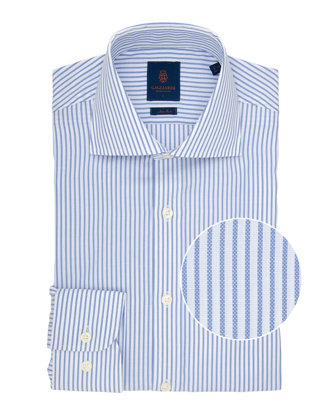 Gagliardi Shirts Gagliardi Slim Fit Blue Bengal Striped Non Iron Oxford Cotton Shirt