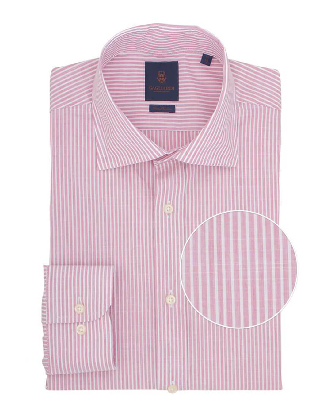 Gagliardi Shirts Gagliardi Slim Fit Pink Melange Bengal Striped Poplin Cotton Shirt