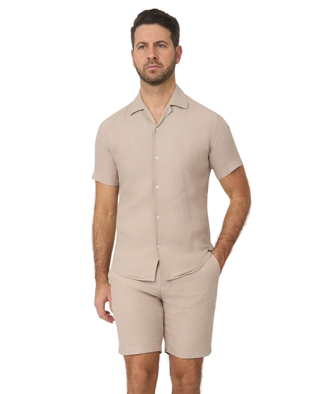 Gagliardi Shirts Gagliardi Stone Shirt Linen Resort Collar Short Sleeve