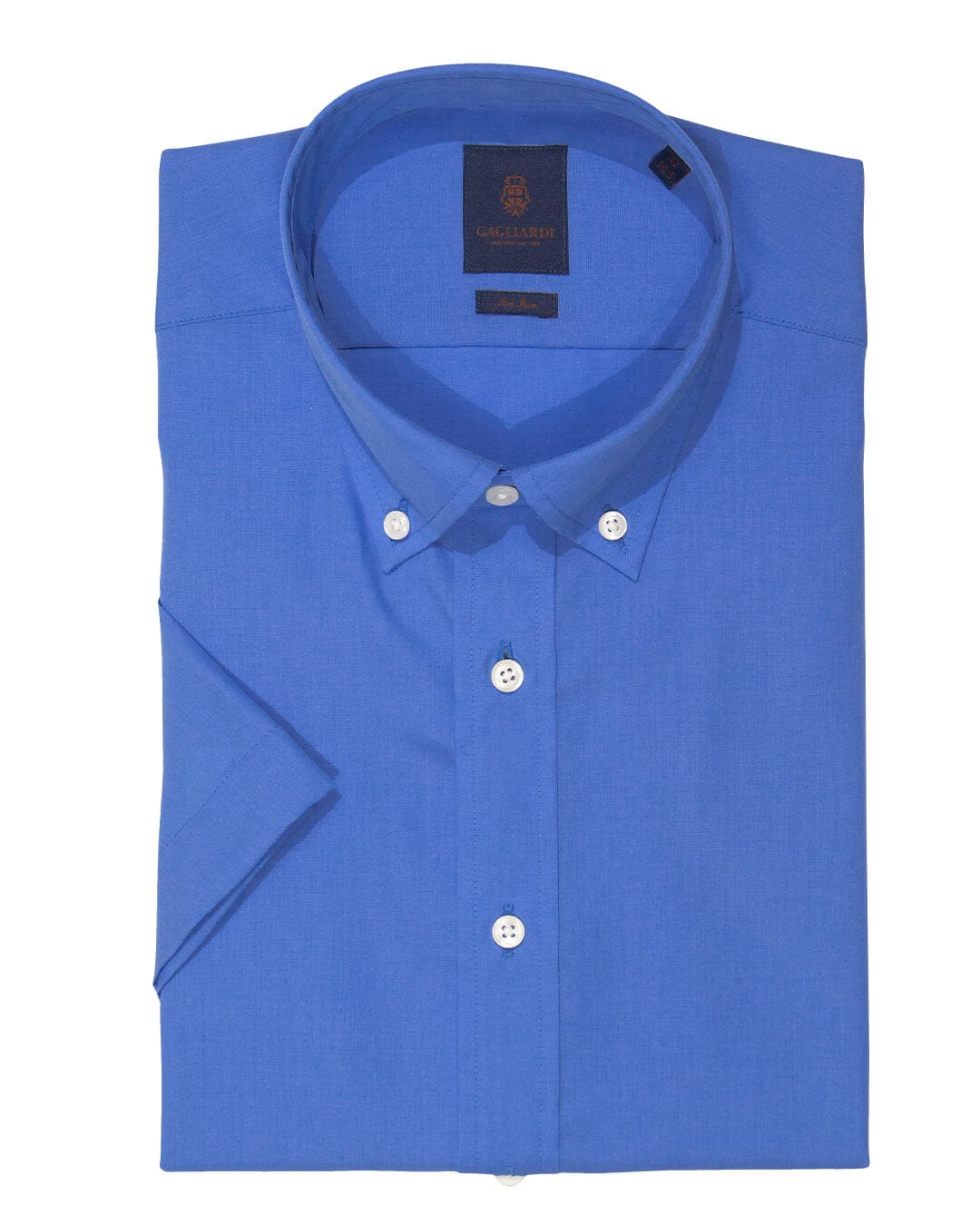 Gagliardi Shirts Gagliardi Tailored Fit Blue Poplin Non Iron Button-Down Short Sleeve Shirt