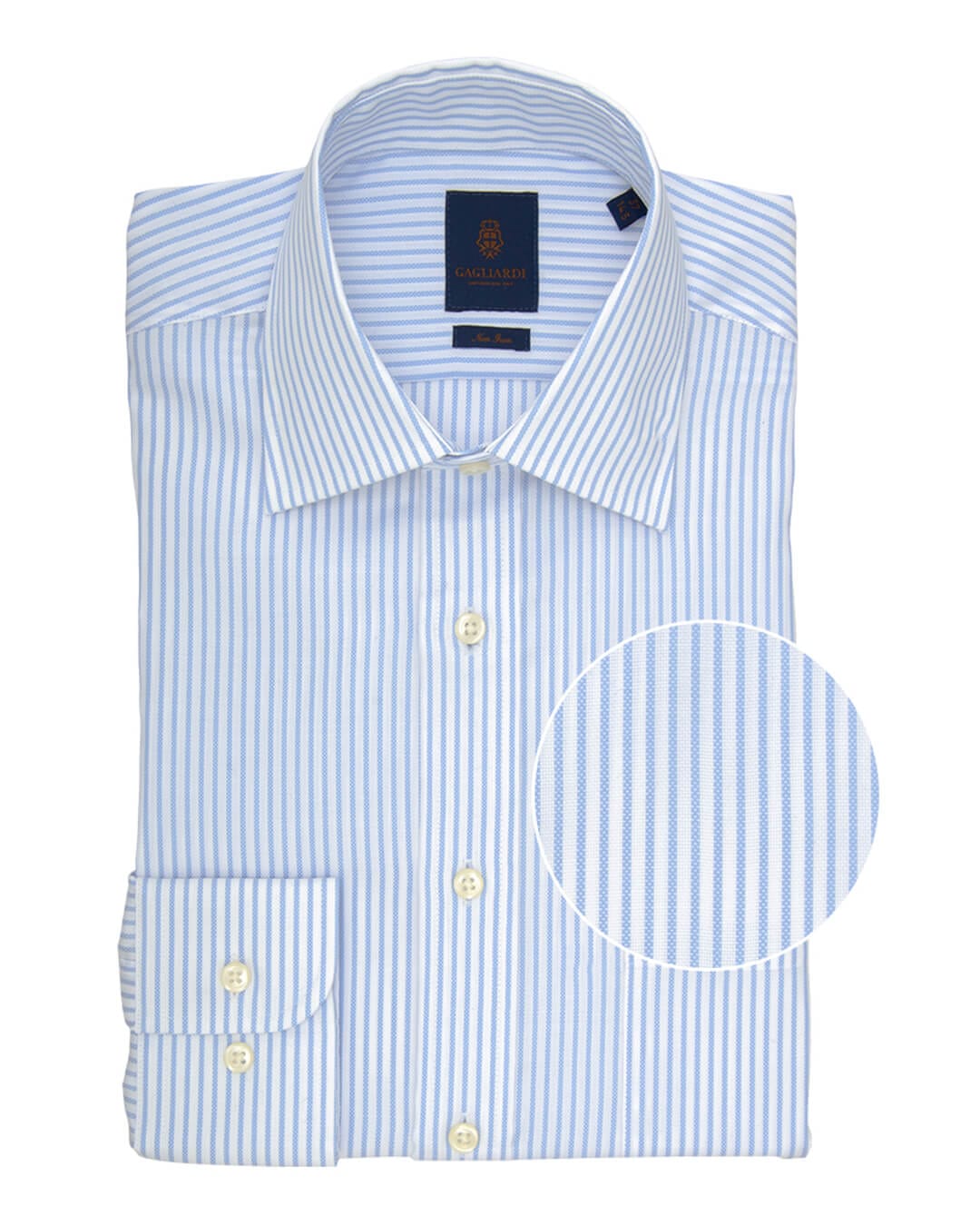 Gagliardi Shirts Gagliardi Tailored Fit Sky Bengal Striped Non Iron Oxford Cotton Shirt