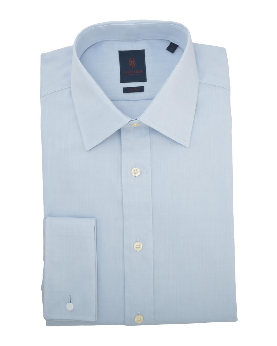 Gagliardi Shirts Gagliardi Tailored Fit Sky Herringbone Classic Collar Double Cuff Non-iron Shirt
