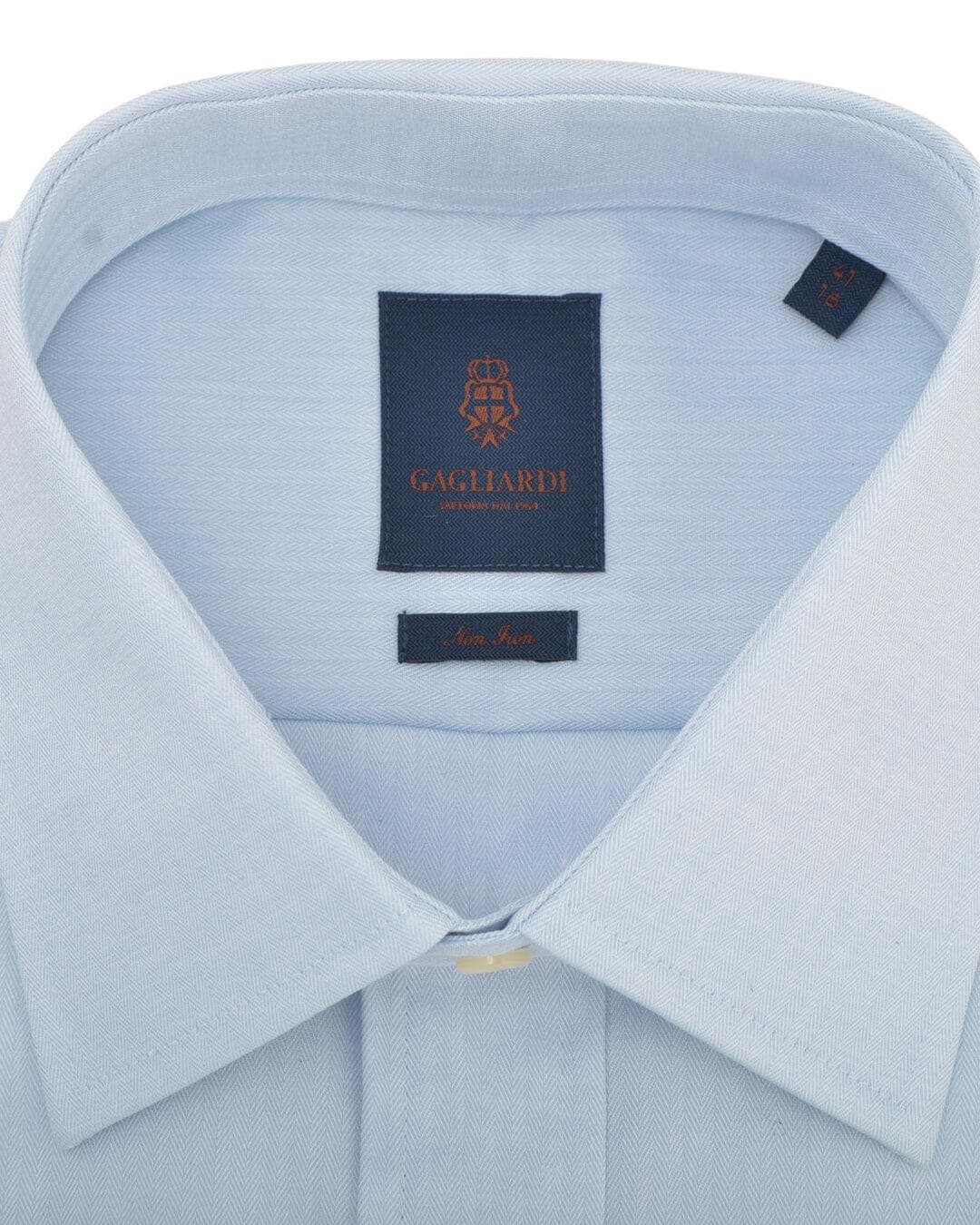 Gagliardi Shirts Gagliardi Tailored Fit Sky Herringbone Classic Collar Double Cuff Non-iron Shirt