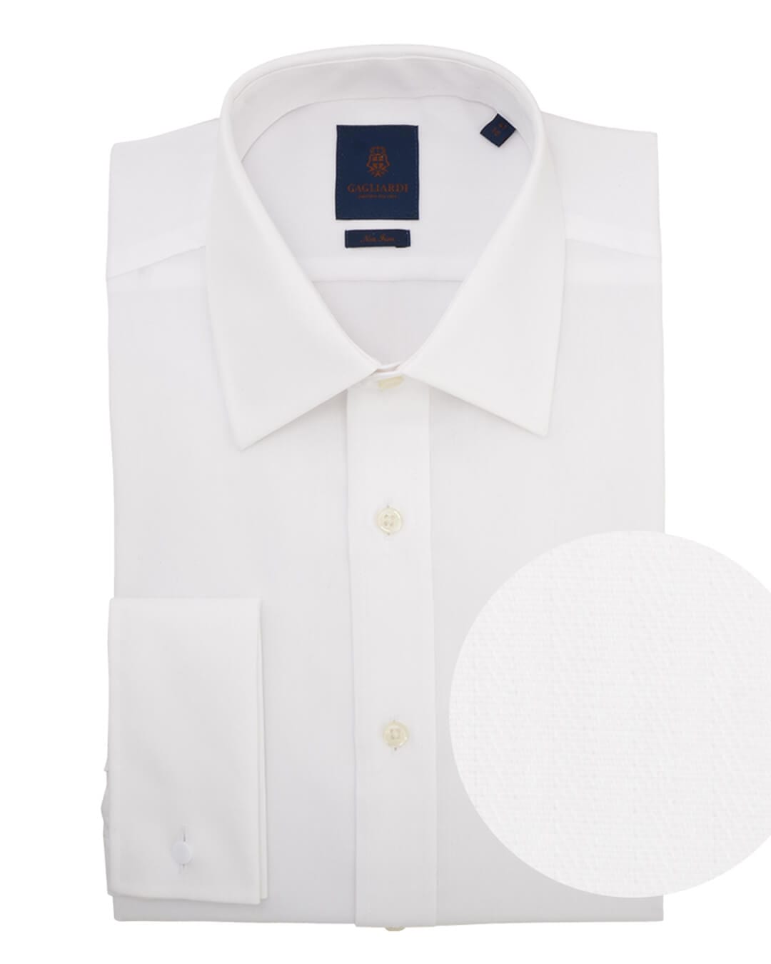 Gagliardi Shirts Gagliardi Tailored Fit White Herringbone Classic Collar Double Cuff Non-iron Shirt