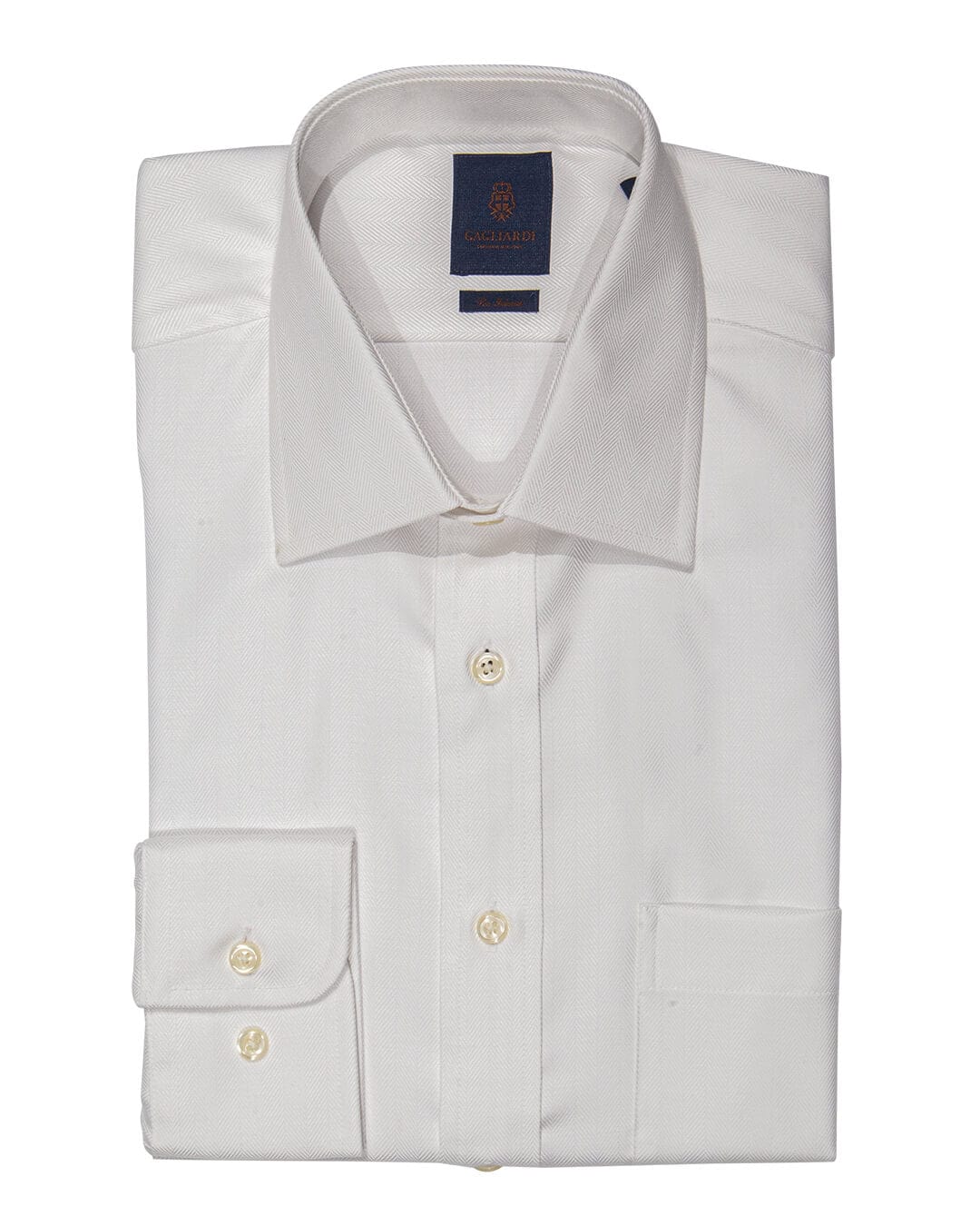 Gagliardi Shirts Gagliardi Tailored Fit White Sea Island Herringbone Non Iron Shirt