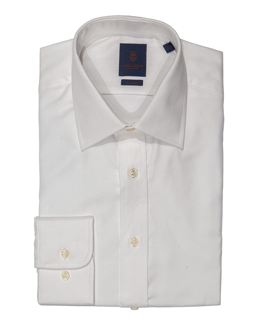 Gagliardi Shirts Gagliardi Tailored Fit White Sea Island Herringbone Non Iron Shirt No Pocket