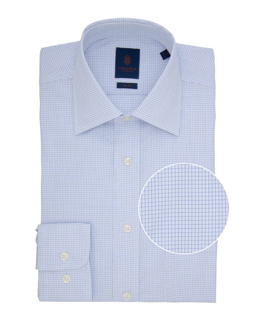 Gagliardi Shirts Gagliardi Tailored Fit White with Blue Mini Windowpane Poplin Cotton Non Iron Shirt