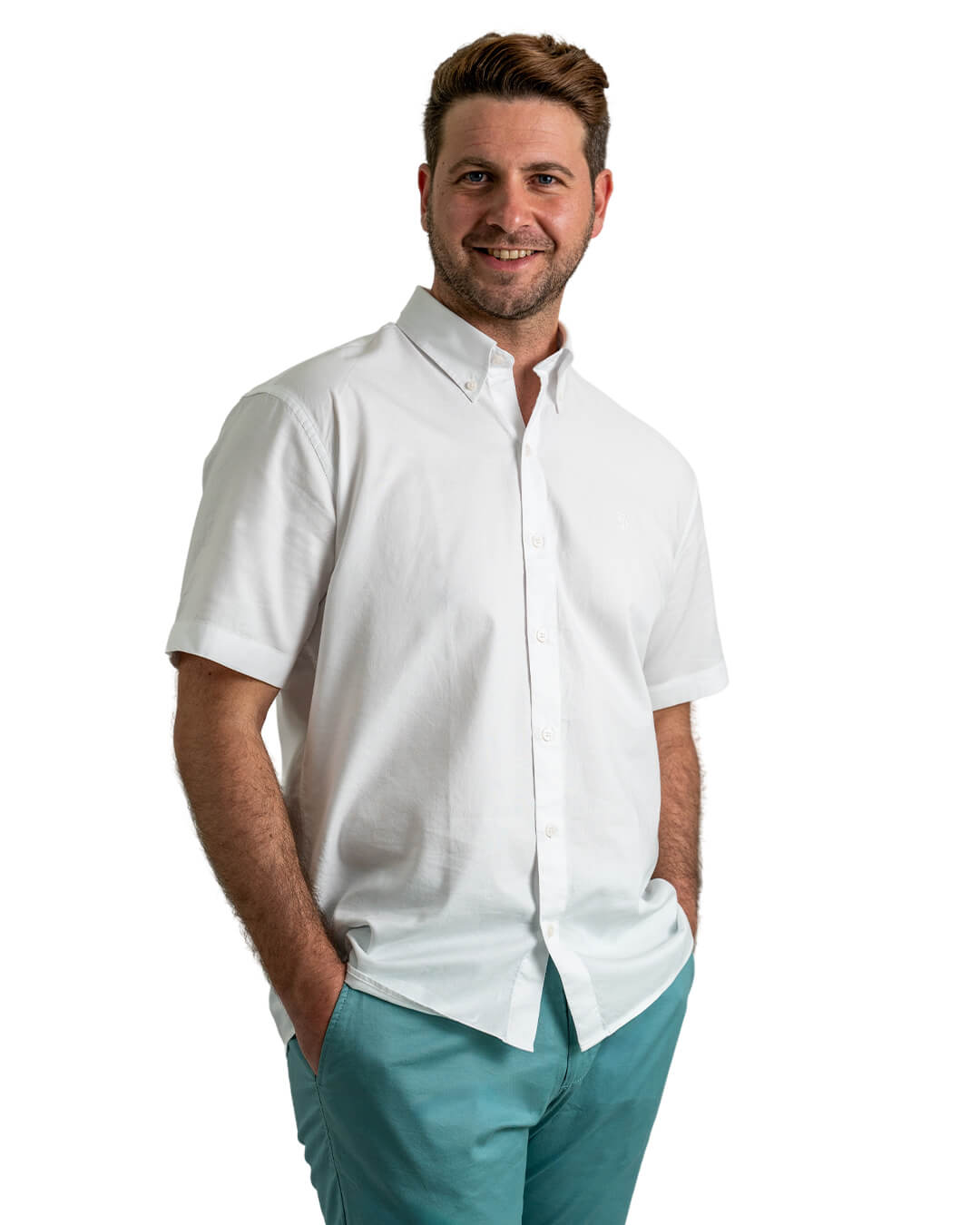 Gagliardi Shirts Gagliardi White Cotton Oxford Short Sleeve Shirt