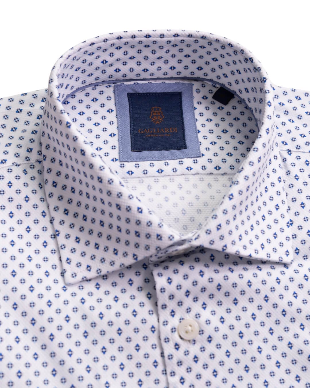 Gagliardi Shirts Gagliardi White Diamond Motif Printed Shirt