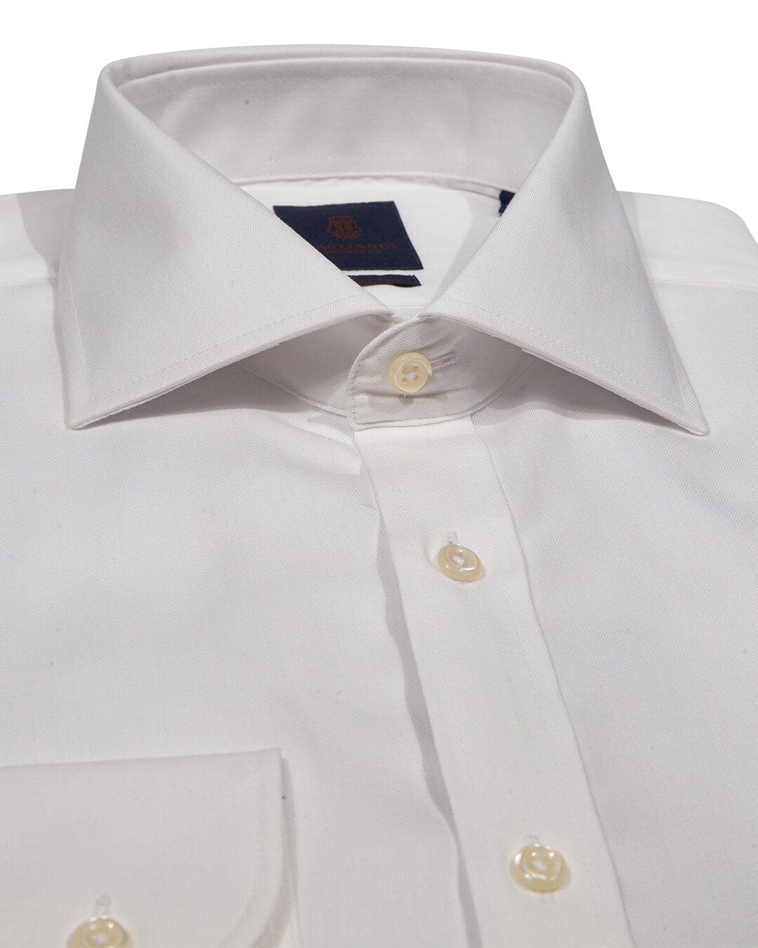 Gagliardi Shirts Gagliardi White Herringbone Cutaway Collar Single Cuffed Slim-Fit Non-Iron Shirt