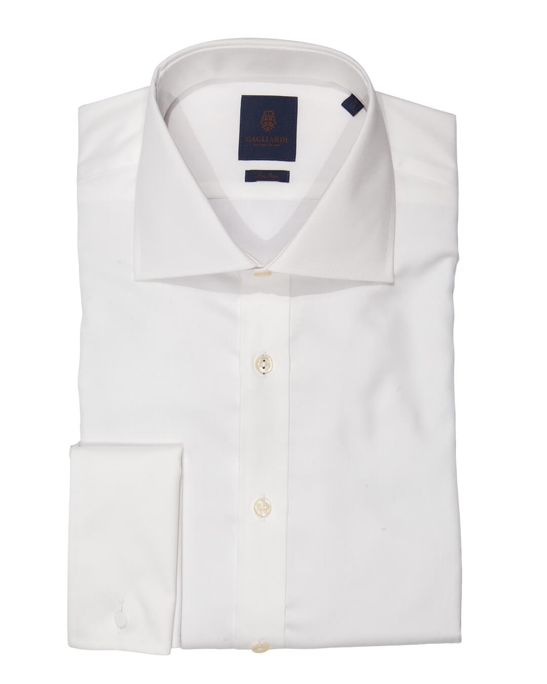 Gagliardi Shirts Gagliardi White Herringbone Slim Fit Cutaway Collar Double Cuffed Shirt