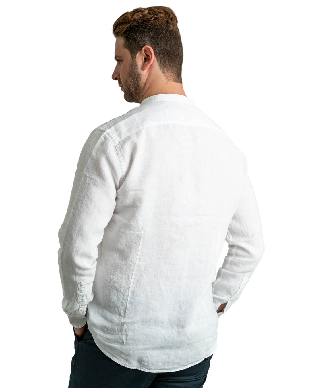 Gagliardi Shirts Gagliardi White Linen Grandad Collar Shirt
