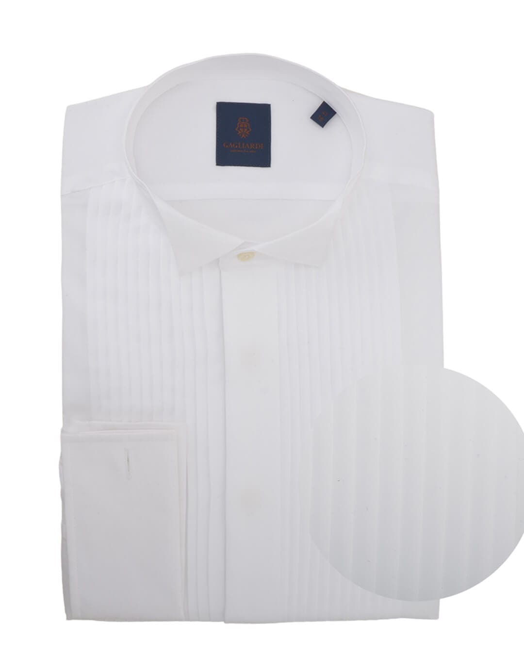 Gagliardi Shirts Gagliardi White Pleated With Traditional Wing Collar & Fly Front Dress Shirt