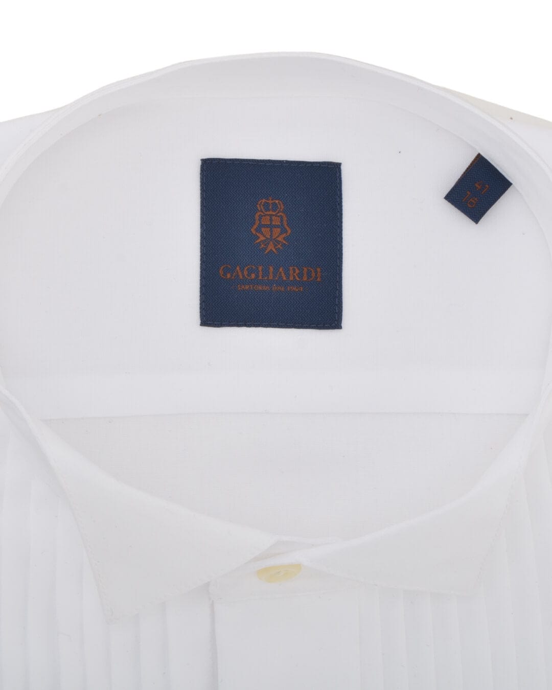 Gagliardi Shirts Gagliardi White Pleated With Traditional Wing Collar &amp; Fly Front Dress Shirt