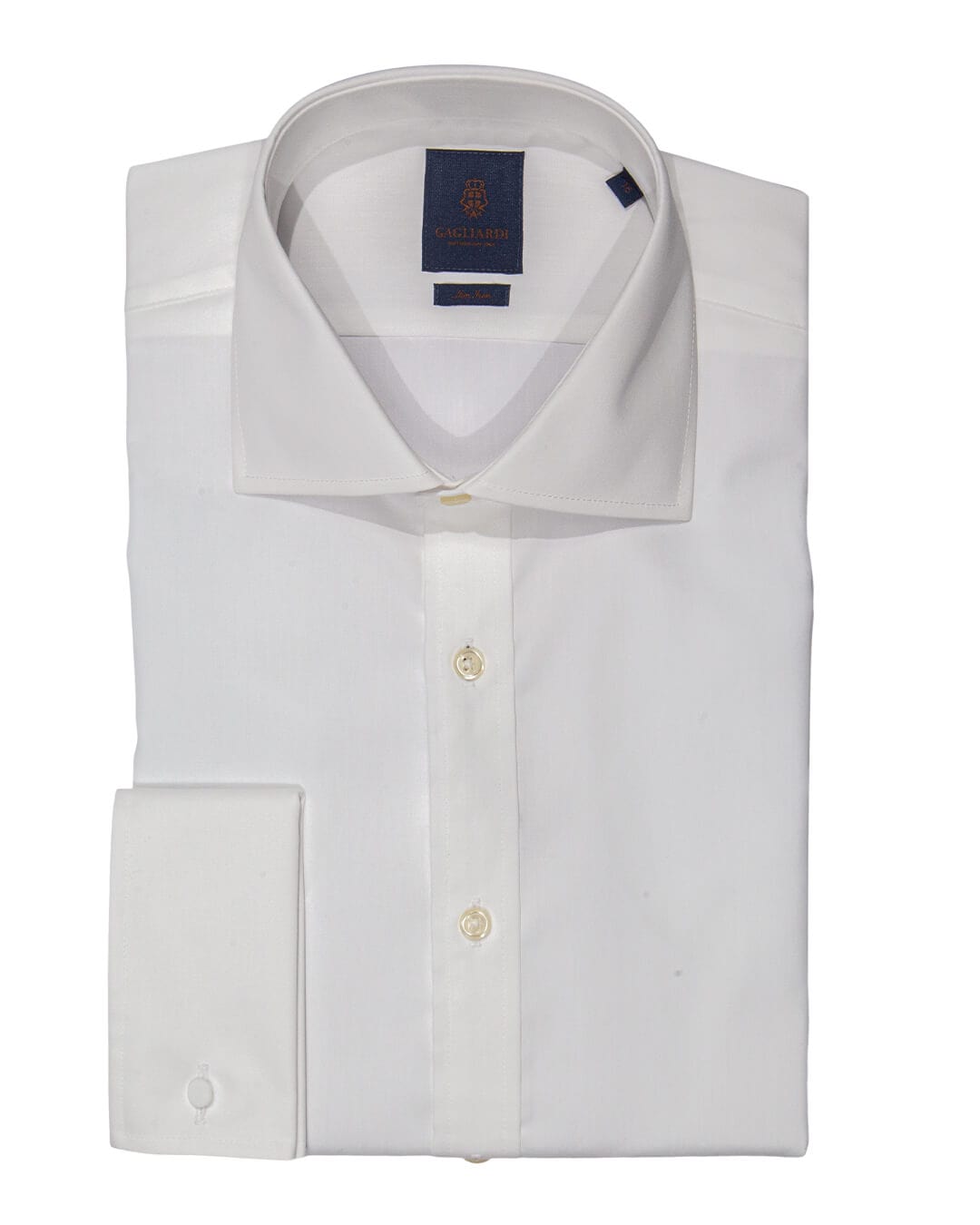 Gagliardi Shirts Gagliardi White Slim Fit Cutaway Collar Double Cuffed Shirt