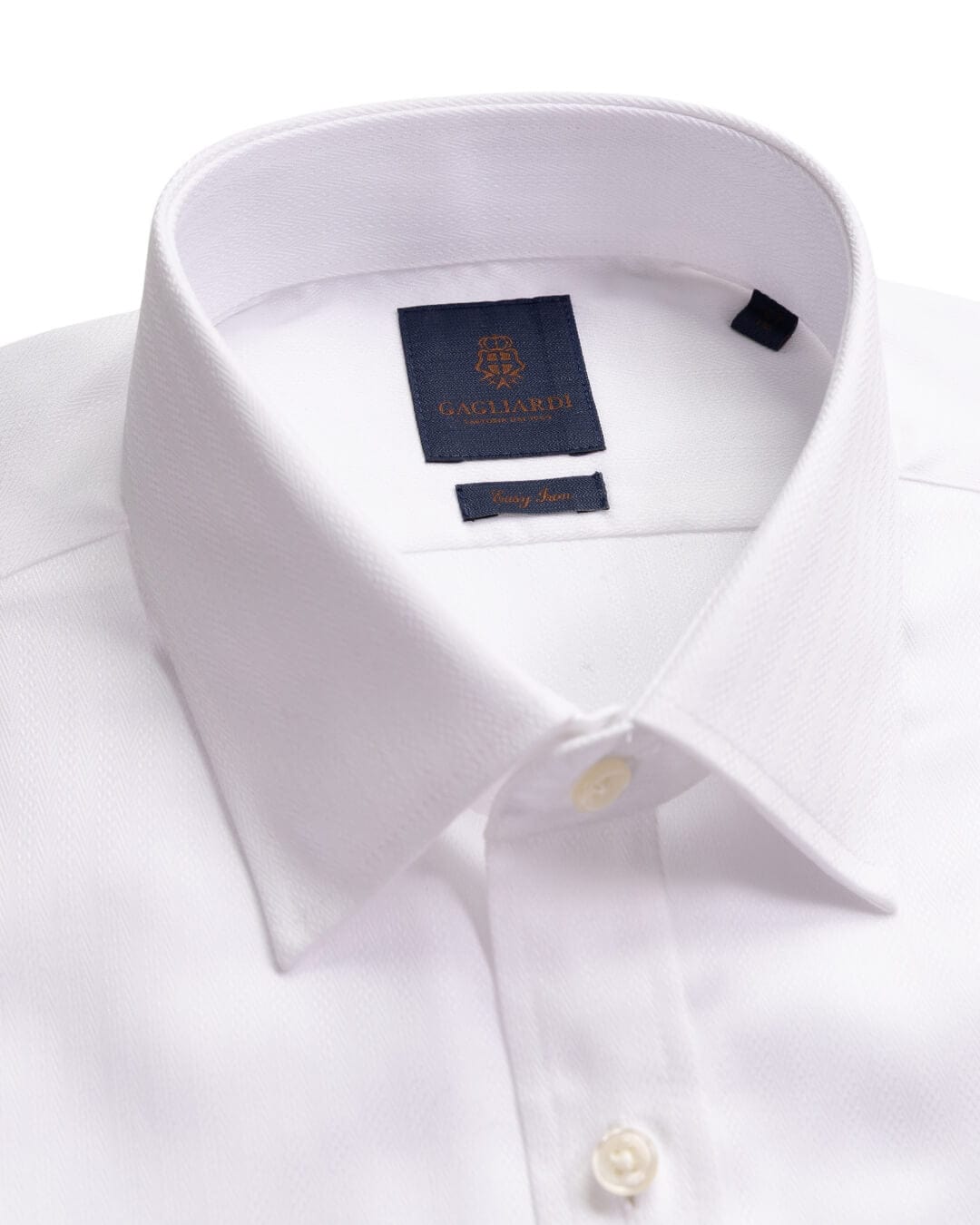Gagliardi Shirts Gagliardi White Textured Herringbone Easy Iron Shirt