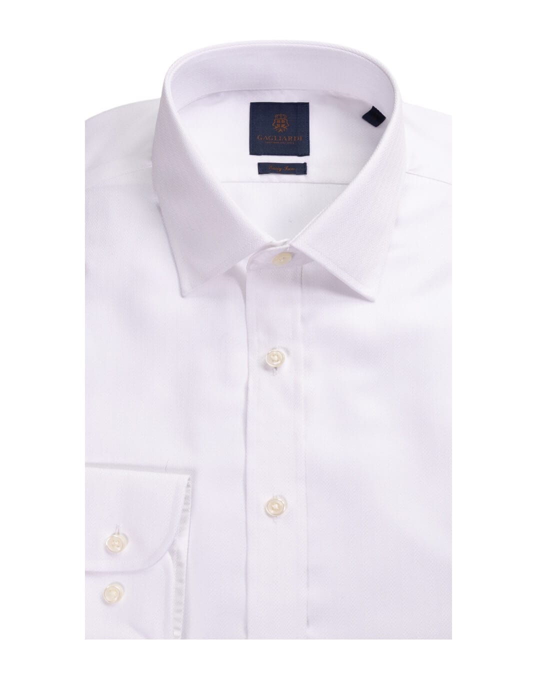 Gagliardi Shirts Gagliardi White Textured Herringbone Easy Iron Shirt
