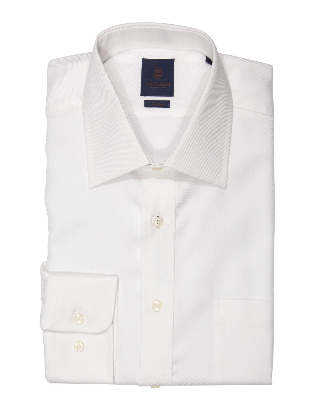 Gagliardi Shirts Gagliardi White Twill Tailored Fit Pointed Collar Single Cuffed Shirt