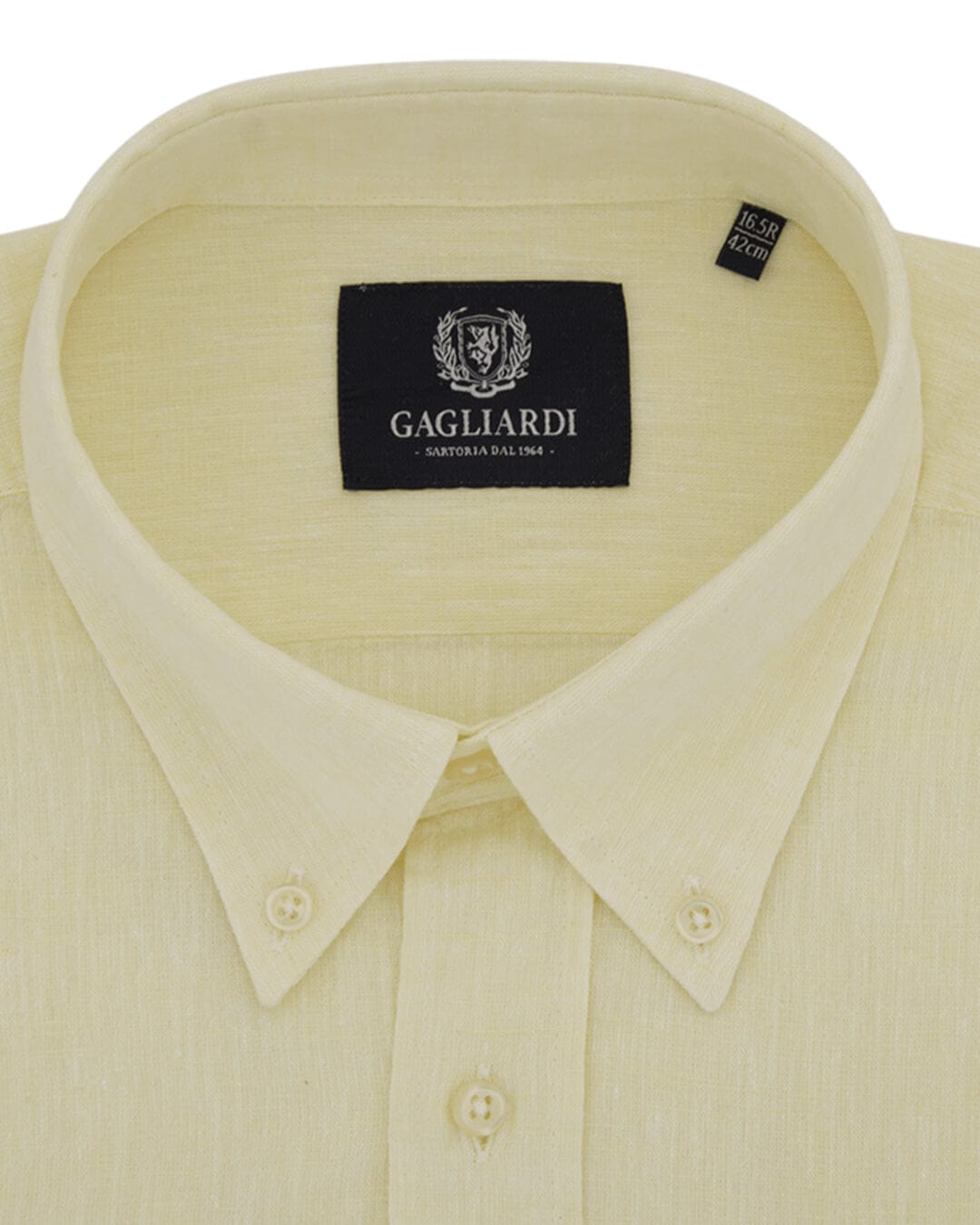 Gagliardi Shirts Gagliardi Yellow Plain Tailored Fit Button-Down Collar Linen Shirt
