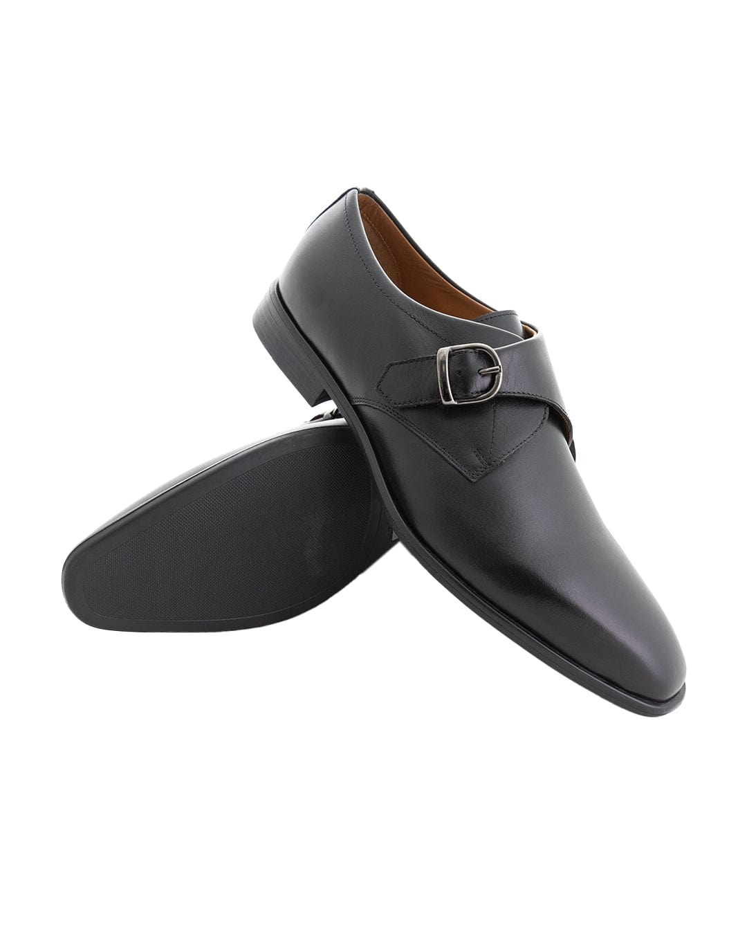 Gagliardi Shoes Gagliardi Black Leather Single Buckle Monk Shoes
