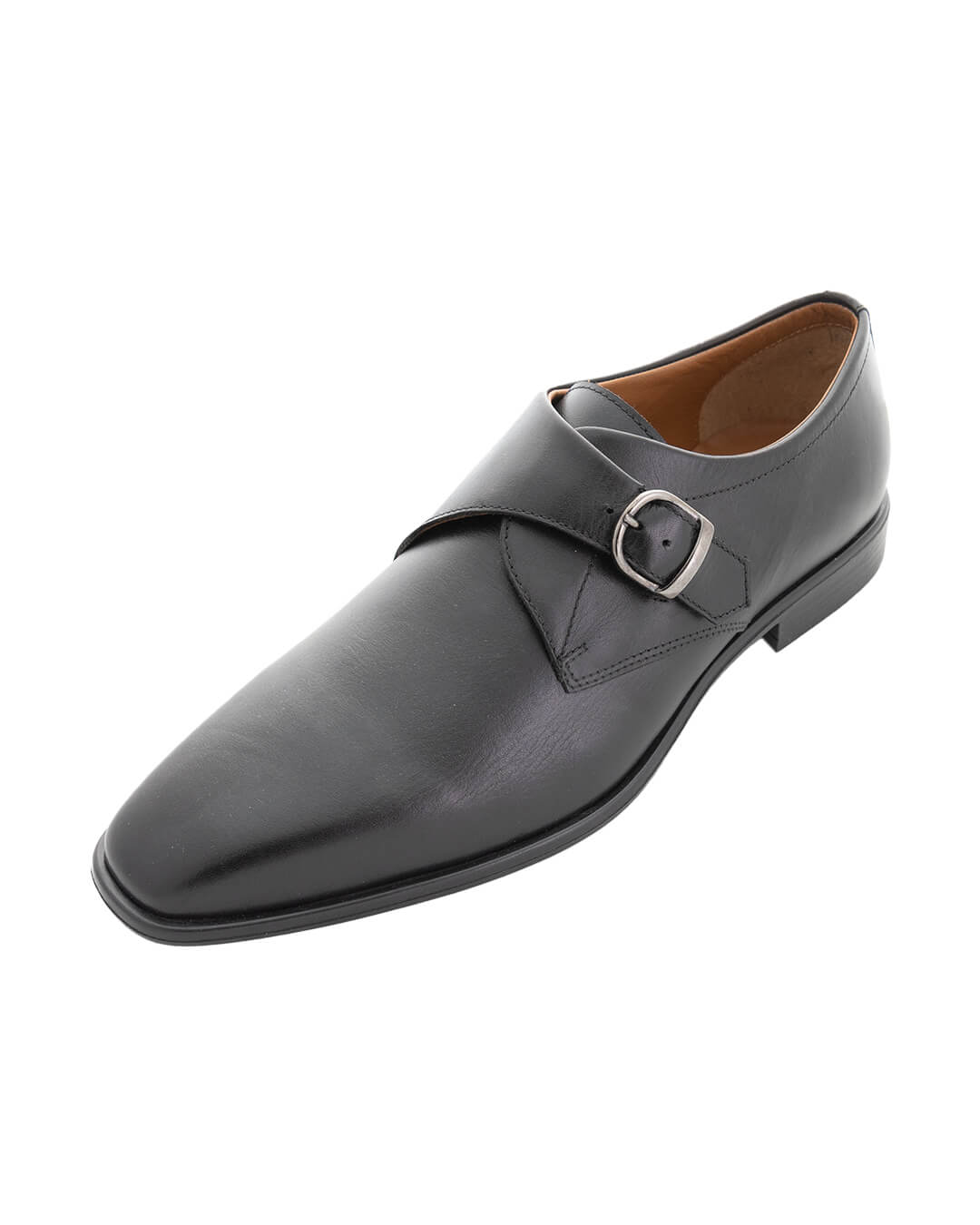Gagliardi Shoes Gagliardi Black Leather Single Buckle Monk Shoes