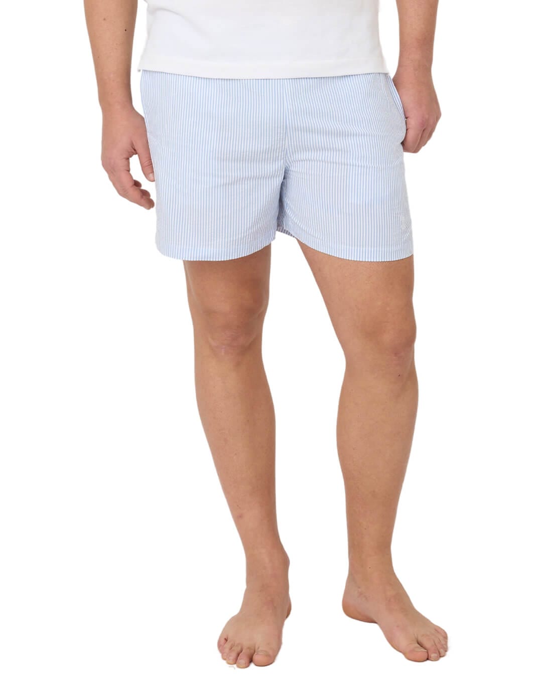 Gagliardi Shorts Gagliardi Sky Seersucker Piped Swim Shorts