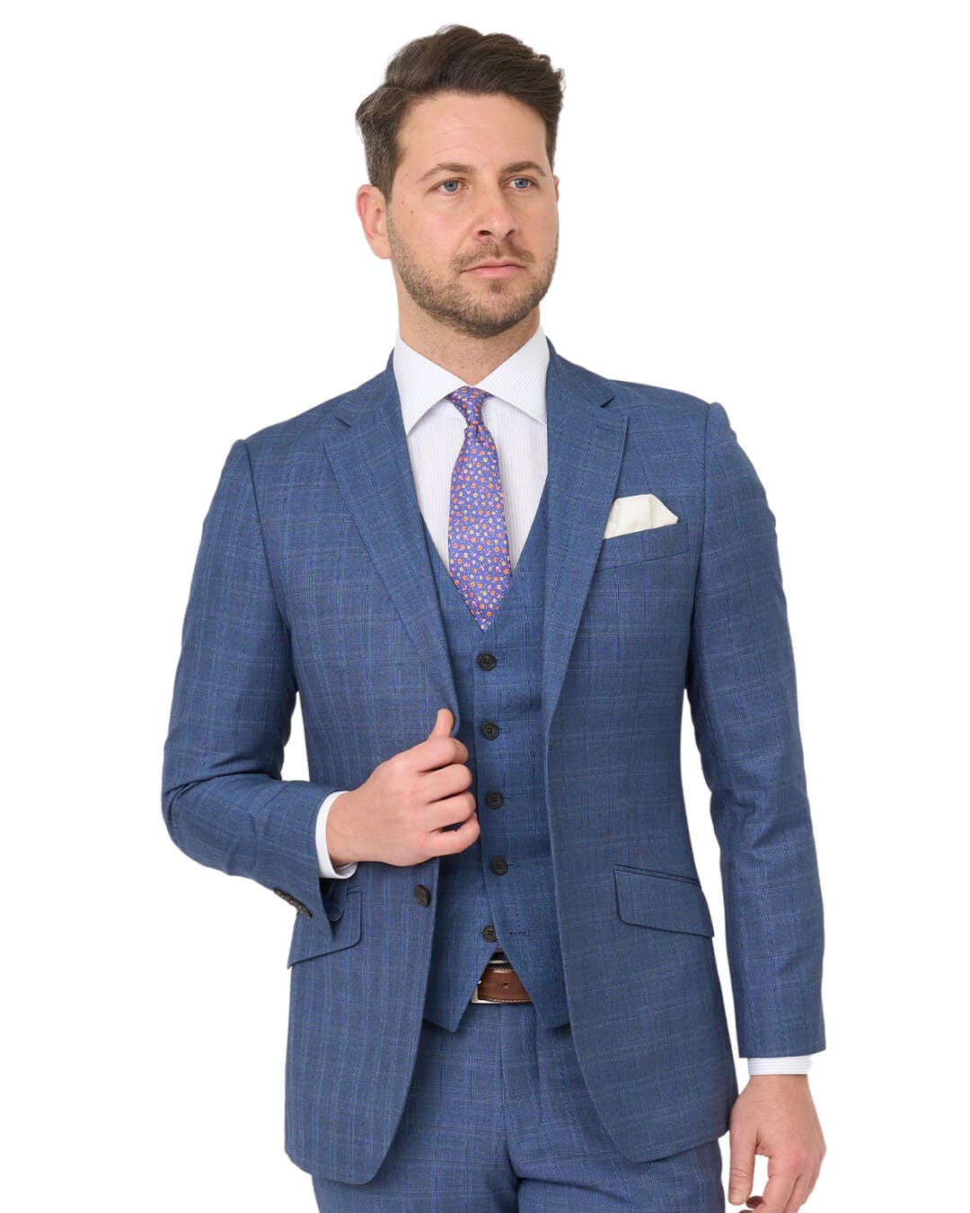 Gagliardi Suits Gagliardi Blue Sharkskin Check Machine Washable Suit