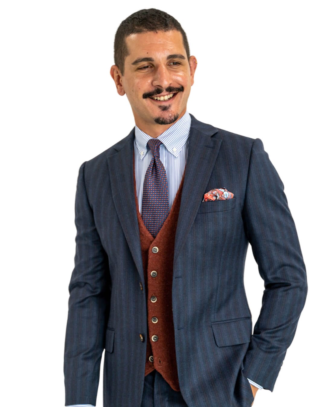 Gagliardi Suits Gagliardi Blue With Burgundy Stripe Italian Flannel Suit