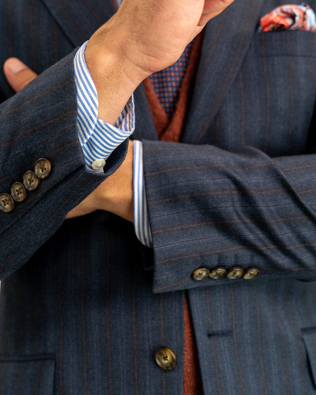 Gagliardi Suits Gagliardi Blue With Burgundy Stripe Italian Flannel Suit