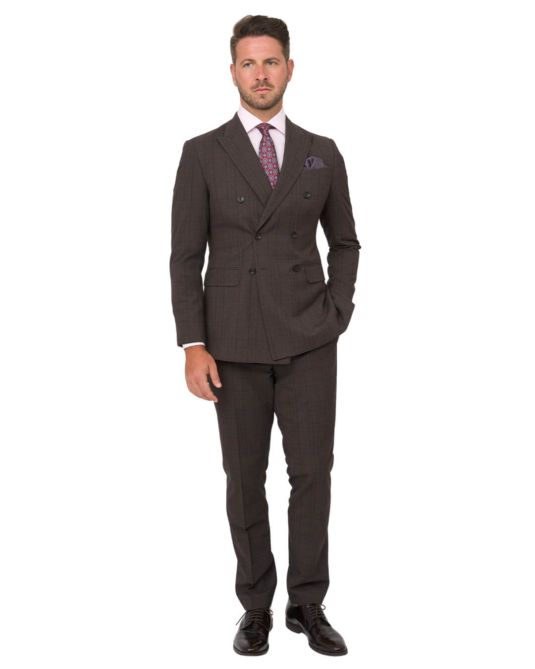 Gagliardi Suits Gagliardi Brown Check Double Breasted Machine Washable Suit