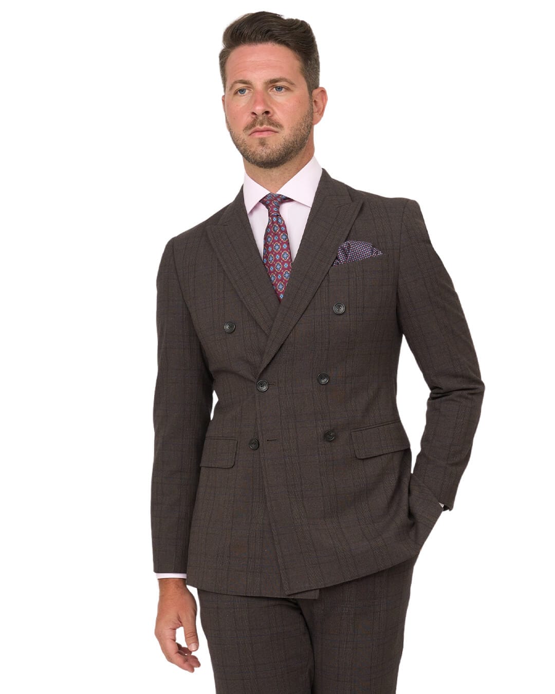 Gagliardi Suits Gagliardi Brown Check Double Breasted Machine Washable Suit